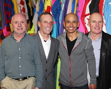 Legendary jockeys (left to right) Chris McCarron, Russell Baze, Mike Smith, and Eddie Delahoussaye pose together on Delta Downs Jackpot day Nov. 22, 2014.