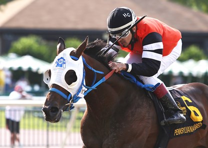 Roxbury N Overton #6 with Hector Caballero riding won the $100,000 Lyman Stakes at Parx Racing in Bensalem, Pennsylvania on June 4, 2016.