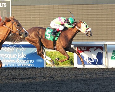 Disco Barbie wins the Satin and Lace Stakes at Presque Isle Downs June 19, 2016