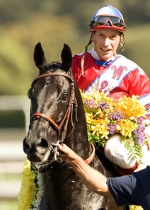 Russell Baze pushed his lifetime earnings over the $1 million mark with winning the California Cup Classic aboard Bold Chieftain Oct. 3, 2009, at Oak Tree at Santa Anita Park.