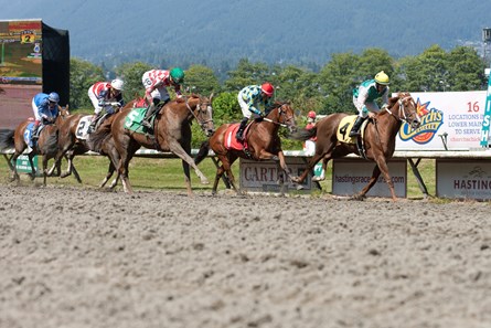 Touching Promise winnning the Pacific Customs Broker's Distaff on August 1st, 2016 at Hasting's Racecourse