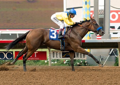 Vale Dori (ARG), Rafael Bejarano up, wins the $75,000 Tranquility Lake Stakes Aug. 31, 2016.