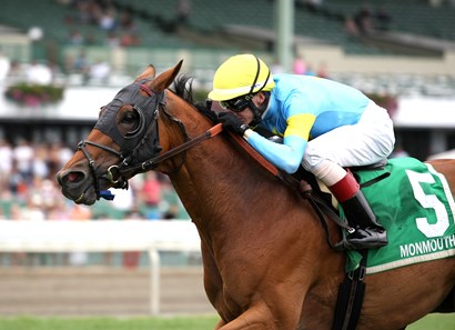 Can'thelpbelieving #5 with Trevor McCarthy riding won the $100,000 Cliff Hanger Stakes at Monmouth Park in Oceanport, New Jersey on Sunday August 21, 2016.