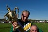 Rawnaq, owner Irvin S. Naylor shares the excitement of what win with jockey Ruby Walsh after winnings the $350,000 Grand National at Far Hills Race Meeting in Far Hills, N.J. Oct 15, 2016.