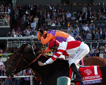 Beholder with Gary Stevens beat Songbird (#1) with Mike Smith to win the Breeders' Cup Distaff (GI) at Santa Anita on November 4, 2016.