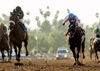 The Santa Anita Handicap, which was won in 2017 by Shaman Ghost (left) will see its purse dip to $600,000 in 2018