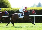 Gorgeous Kitten winning on Keeneland's turf course April 26