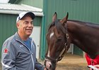 Mark Casse, pictured here with Classic Empire, said he is unable to predict when the champion colt might race again