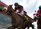 Shaman Ghost with jockey Javier Castellano up duels with Dolphus ridden by Rajiv Maragh to capture the win in the 47th running of The Pimlico Special held Friday May 19, 2017 in Baltimore, Maryland.