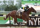 Timeline winning the Peter Pan Stakes