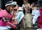 Nik Juarez is all smiles after winning the Black-Eyed Susan aboard Actress