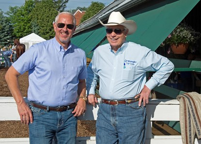 l-r, Todd Pletcher and D. Wayne Lukas
Preakness contenders at Pimlico.
May 18, 2017 Baltimore in Pimlico, Maryland.