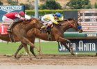 Skye Diamonds (left) runs second behind Vale Dori in the Adoration Stakes May 7 at Santa Anita