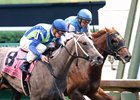 Buy Sell Hold (outside) becomes the first stakes winner for her sire Violence in the Kentucky Juvenile