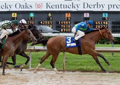 Big World and Florent Geroux coming down the stretch in the La Troienne on Friday, May 5th, 2017 at Churchill Downs.