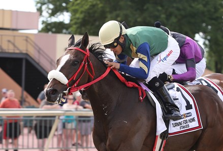 Maritime Pulpit #1 with Angel Moreno aboard fends off #8 Zanotti ridden by Jorge Vargas, Jr. to win the 2017 Turning For Home Handicap Stakes at Parx Racing in Bensalem, Pennsylvania.