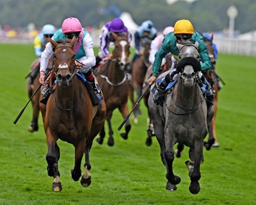 Coronet, Olivier Peslier win the Group 2 Ribblesdale Stakes over Mori and Pat Smullen, Royal Ascot, Ascot, UK, 6/22/17, photo by Mathea Kelley
