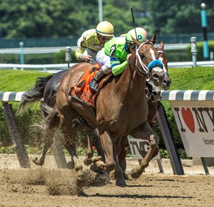 War Story with jockey Javier Castellano up wins the 129th running of The Brooklyn Invitational at Belmont Park June 10, 2017 in Elmont, N.Y.