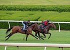 Lady Aurelia pulls ahead of Bound for Nowhere at Keeneland