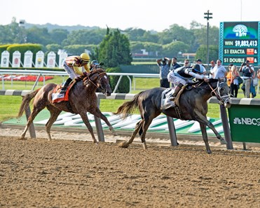 Tapwrit with Jose Ortiz wins the Belmont Stakes Presented by NYRA Bets (G1) at Belmont Park on June 10, 2017 in Elmont, New York.