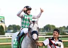 James Graham celebrates his Wise Dan Stakes win aboard Kasaqui