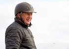 Trainer Brian Lynch on the track June 7 at Belmont Park