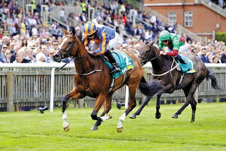 Clemmie and Ryan Moore win the Duchess Of Cambridge Stakes at Newmarket. 14/7/2017