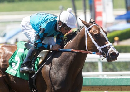 Rockingham Ranch's Surrender Now and jockey Norberto Arroyo, Jr. win the 2017 Landaluce Stakes, Sunday, July 2, 2017 at Santa Anita Park, Arcadia CA.