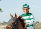 Victor Espinoza is all smiles aboard Accelerate after taking down champion Arrogate in the San Diego Handicap