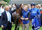 Harry Angel with trainer Clive Cox (left) after winning last year's Darley July Cup