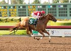 Skye Diamonds and jockey Tiago Pereira win the Great Lady M. Stakes July 8