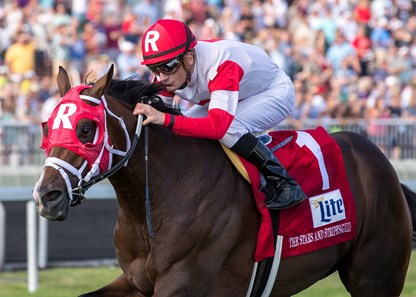 Keystoneforvictory winning The Stars and Stripes at Arlington International July 8th, jockey Julien Leparoux up