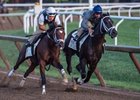 Girvin (inside) works under Robby Albarado in company with Line Judge under trainer Joe Sharp