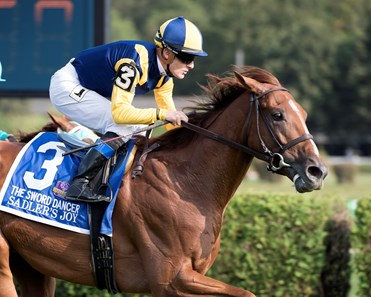 Caption: Sadler's Joy with Julien Leparoux wins the Sword Dancer at
Saratoga racecourse in Saratoga Springs, N.Y. on Aug. 26, 2017
Aug. 26, 2017 in Saratoga Springs, New York.