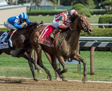 Practical Joke with jockey Joel Rosario wins the 33rd running of The H. Allen Jerkens at the Saratoga Race Course in Saratoga Springs, N.Y.