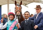 Enable, with jockey Frankie Dettori and trainer John Gosden (right) after the Yorkshire Oaks in August