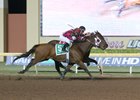 Okie Ride, outside, wins the final race of his career, the Silver Goblin Stakes at Remington Park Nov. 18