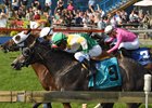 Channel Maker (outside) nosed out Final Copy at the wire to win the Breeders' Stakes at Woodbine