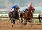 Munny Spunt (left) and Zapperkat run down the stretch in the Torrey Pines Stakes