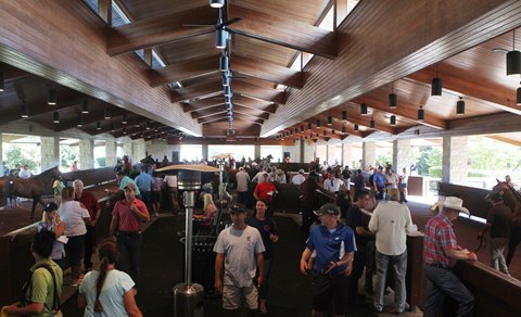 Prospective buyers inside the sales pavilion during Keeneland September