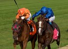Johnny Bear (outside) wins the Northern Dancer Turf Stakes over Hawkbill