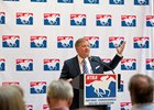 Alex Waldrop addresses
NTRA Press Conference on pari-mutuel tax law changes.
Sept. 26, 2017 in Lexington, Kentucky.