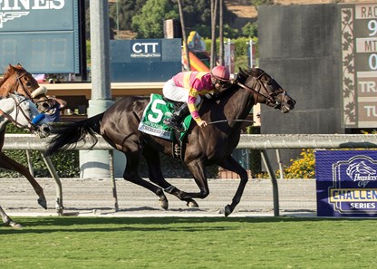 Ramona Bass' Avenge and jockey Flavien Prat win the G1, $300,000 Rodeo Drive Stakes, Saturday, September 30, 2017 at Santa Anita Park, Arcadia CA.