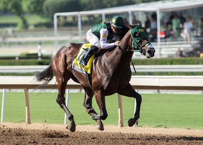 Ruis Racing's Bolt d'Oro and jockey Corey Nakatani win the G1, $300,000 FrontRunner Stakes, Saturday, September 30, 2017 at Santa Anita Park, Arcadia CA.