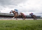 Bucchero charges down the Keeneland stretch to win the Woodford Stakes by 1 3/4 lengths