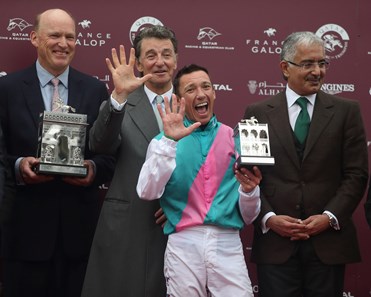 Frankie Dettori after winning the 2017 Qatar Prix de l'Arc de Triomphe (G1) aboard Enable