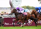 Happily and jockey Ryan Moore win the Prix Jean-Luc Lagardere at Chantilly