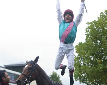 Frankie Dettori after winning the 2017 Qatar Prix de l'Arc de Triomphe (G1) aboard Enable