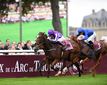 Happily (IRE) wins the Qatar Prix Jean-Luc Lagardere (G1) at Chantilly Race Course.