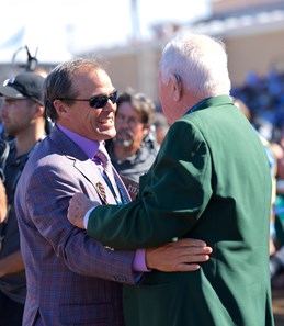 Connections of Bar of Gold celebrate after winning the Breeders Cup Filly and Mare Sprint on November 4, 2017.